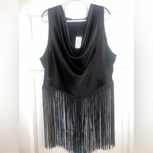 Zara black womens sleeveless fringe top